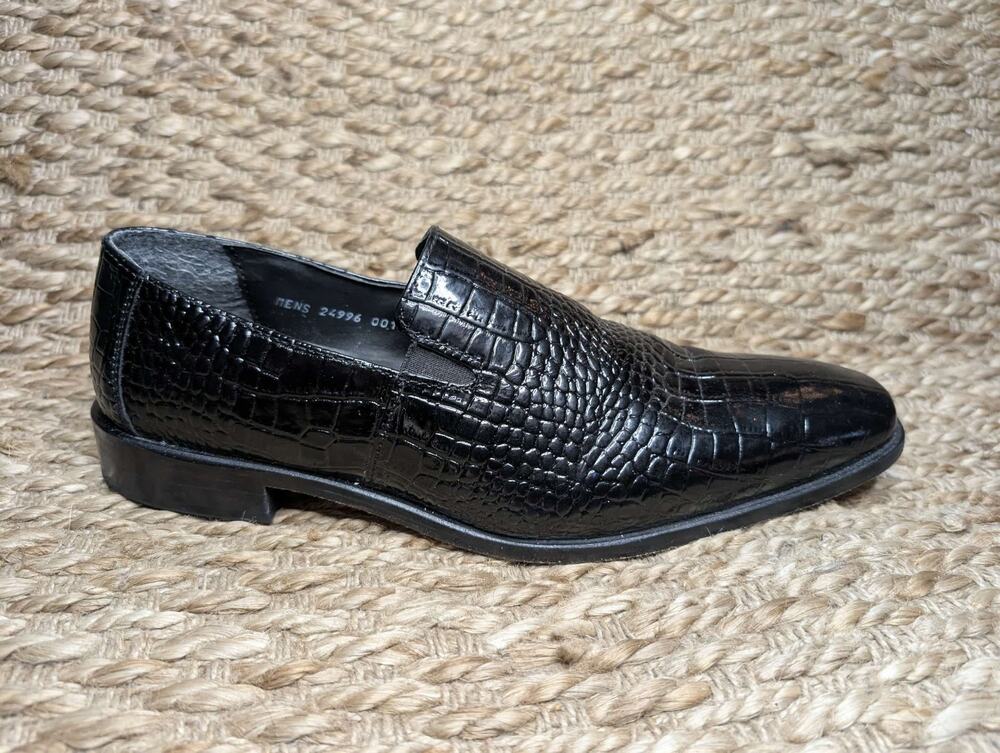Stacy Adams Crocodile Print Leather Slip-On Black Dress Shoes Men’s 10.5 M